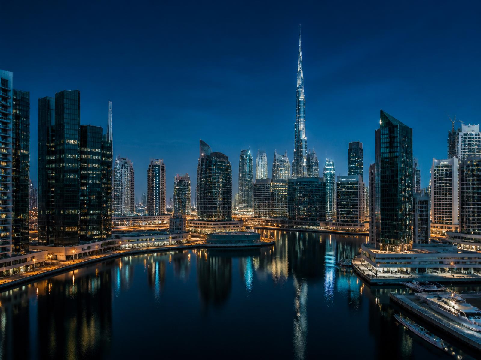 Skyline de Dubái al atardecer